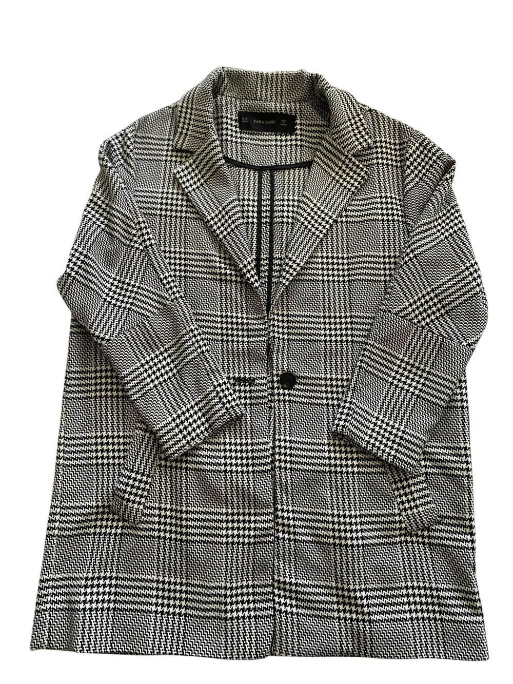 Zara Black and White Glen Plaid Single-Button Blazer, checkers - Picture 1 of 9